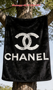 Chanel Glitter CC Logo Black Flannel Throw Blanket IMG_6676